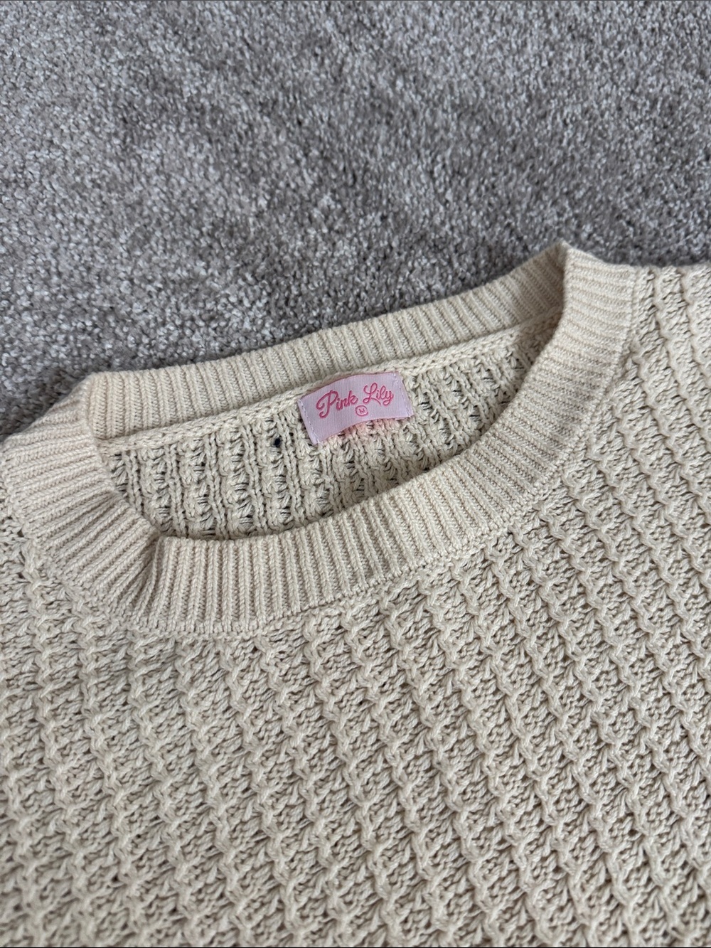 Pink Lily Cream Textured Crewneck Sweater - Picture 2 of 3